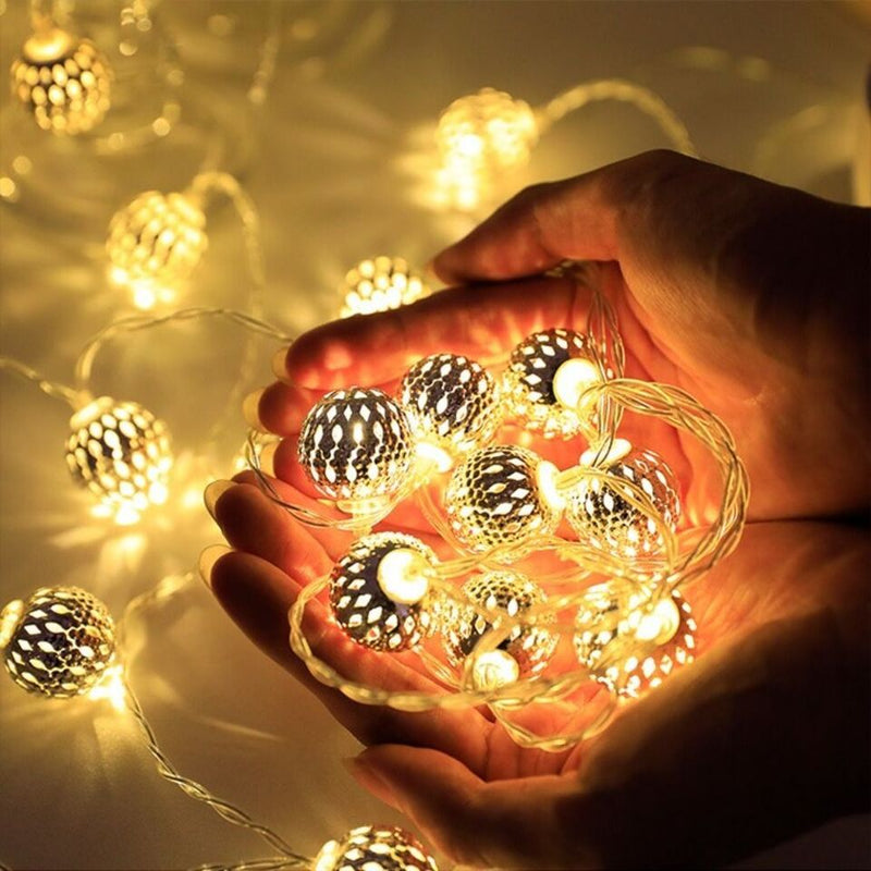 Moroccan Metal Globe String Lights for Indoor and Outdoor Décor