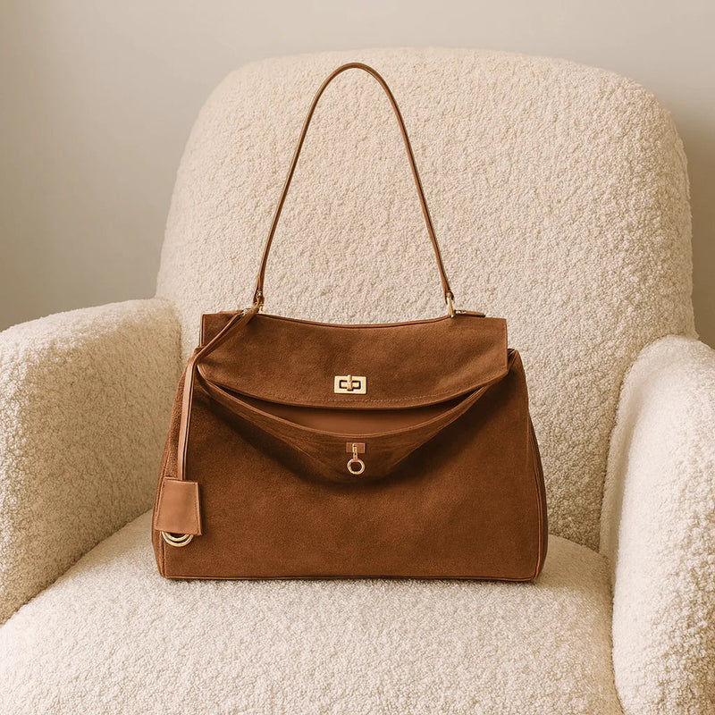 Genuine Suede Leather Spacious Shoulder Bag