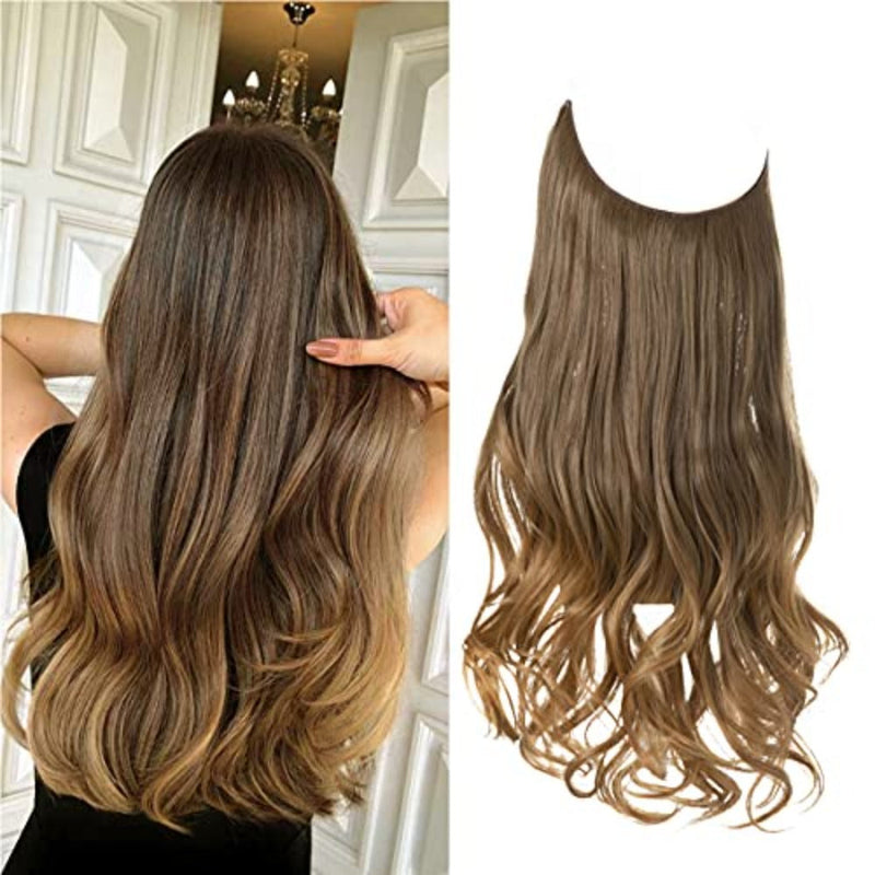 Halo Hair Extensions with Wavy Fibres and Discreet Wire Attachment