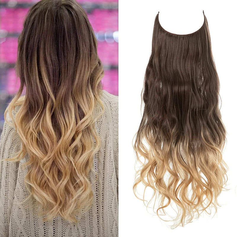 Halo Hair Extensions with Wavy Fibres and Discreet Wire Attachment