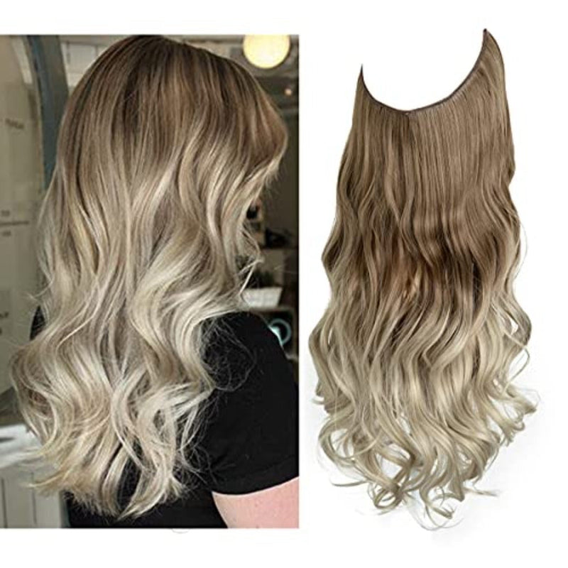 Halo Hair Extensions with Wavy Fibres and Discreet Wire Attachment