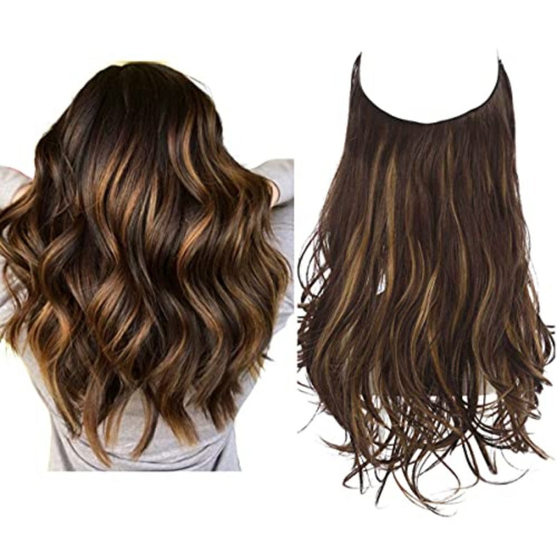 Halo Hair Extensions with Wavy Fibres and Discreet Wire Attachment