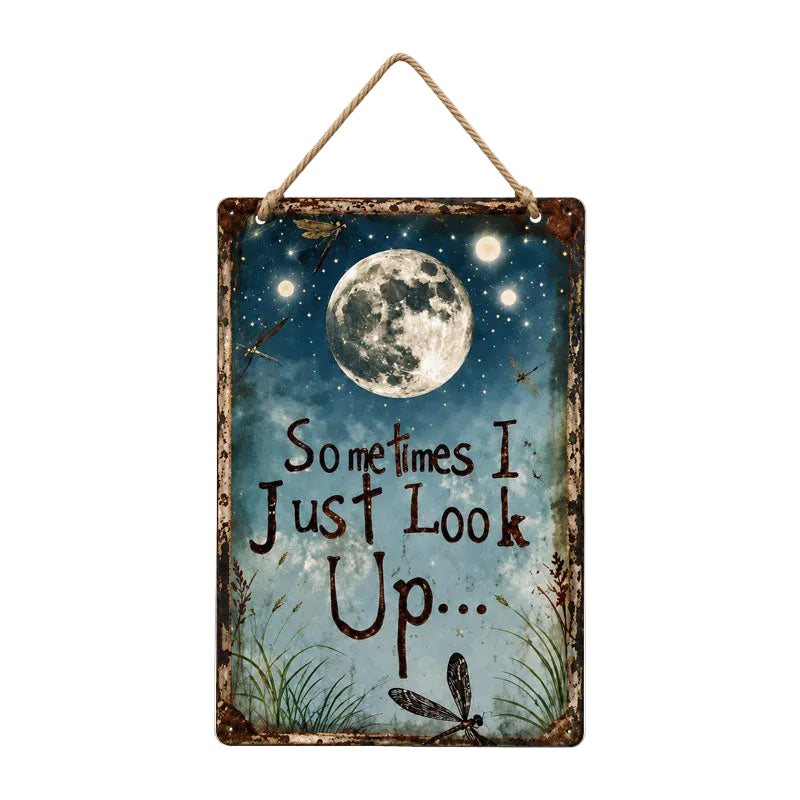 Vintage Moon & Dragonfly Hanging Garden Sign