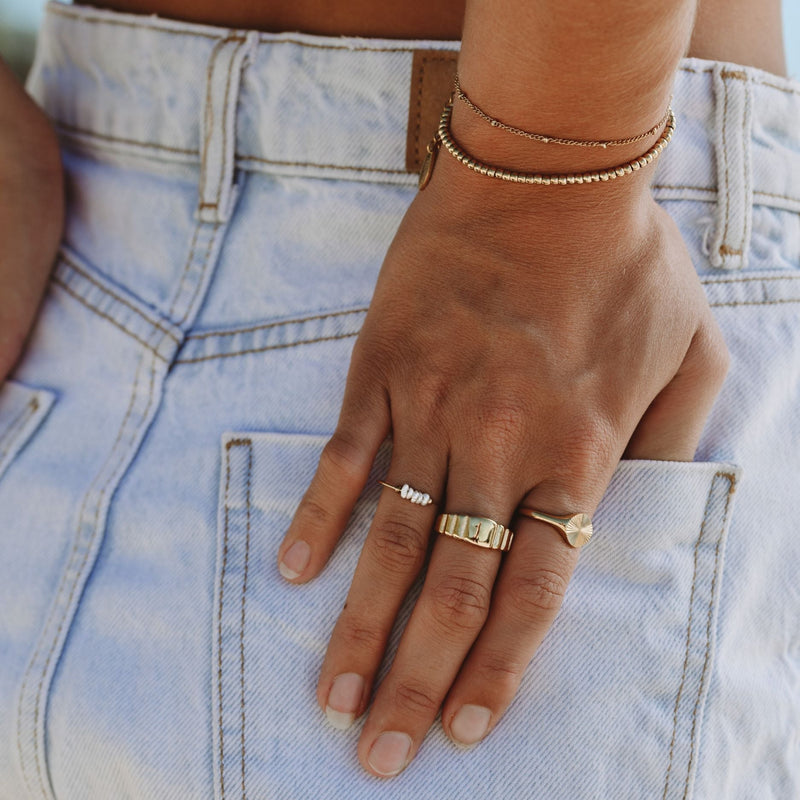 Sun Signet Ring in Stainless Steel with a Round Engraved Face