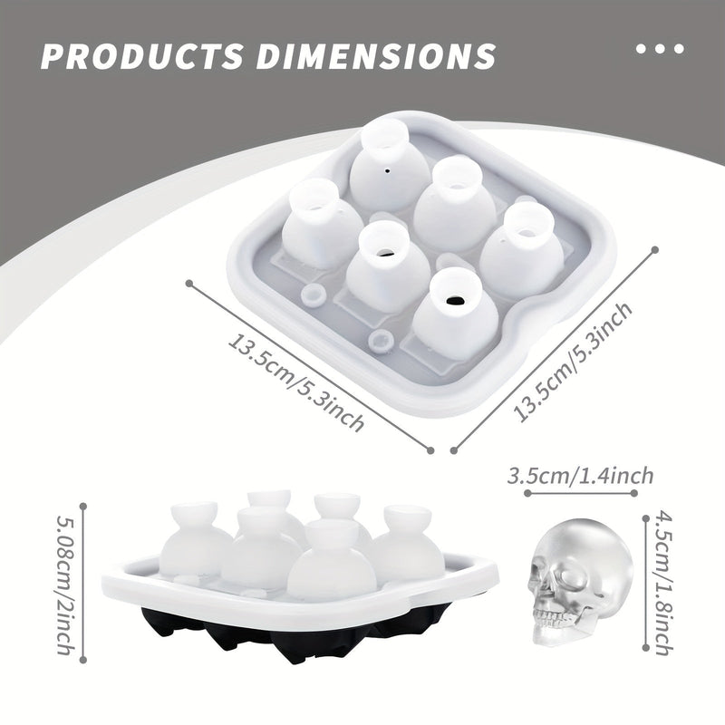 Silicone Skull Ice Cube Tray with Six Large Moulds