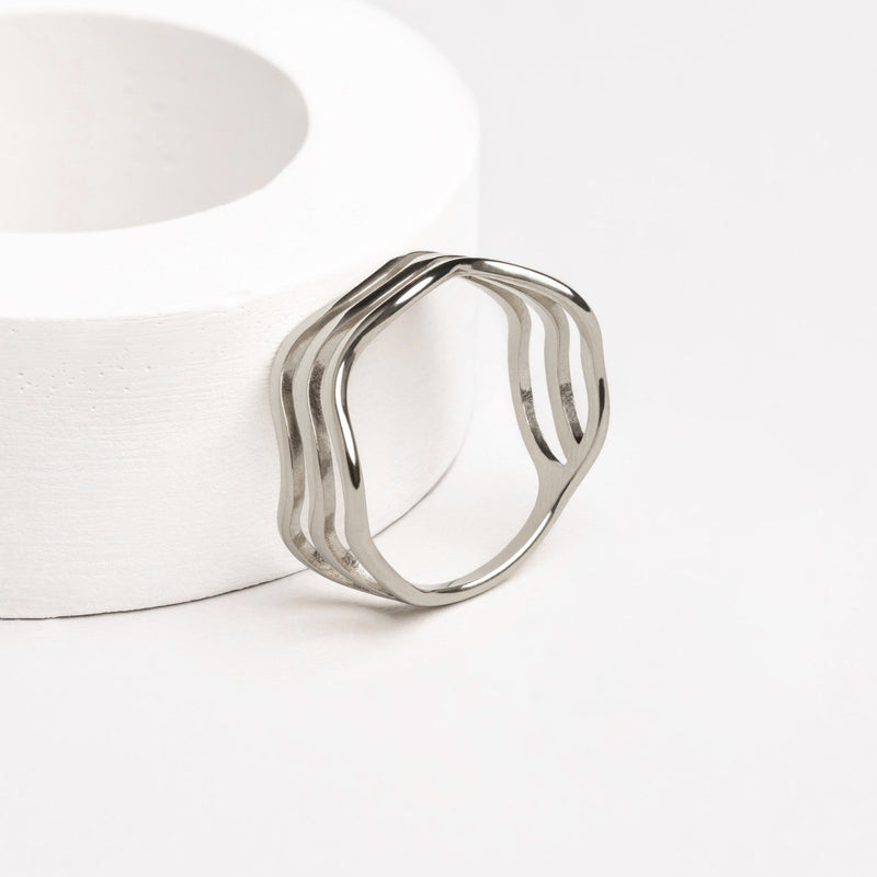 Wave Ring in Stainless Steel with Layered Curved Bands