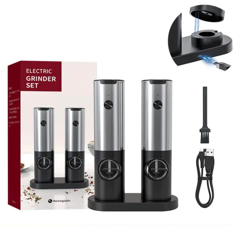 Rechargeable Electric Salt and Pepper Grinder Set with Charging Base