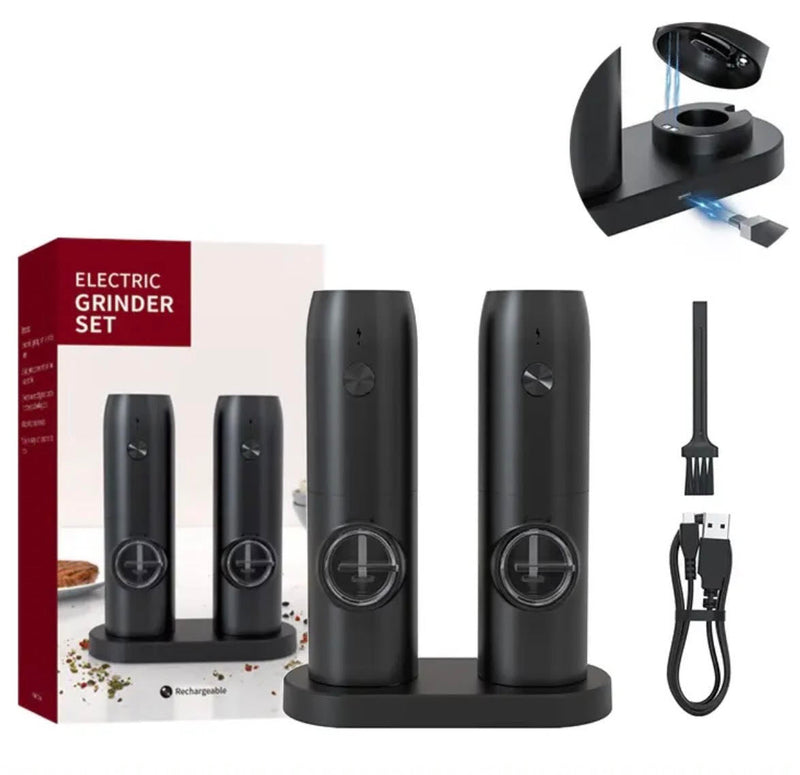 Rechargeable Electric Salt and Pepper Grinder Set with Charging Base