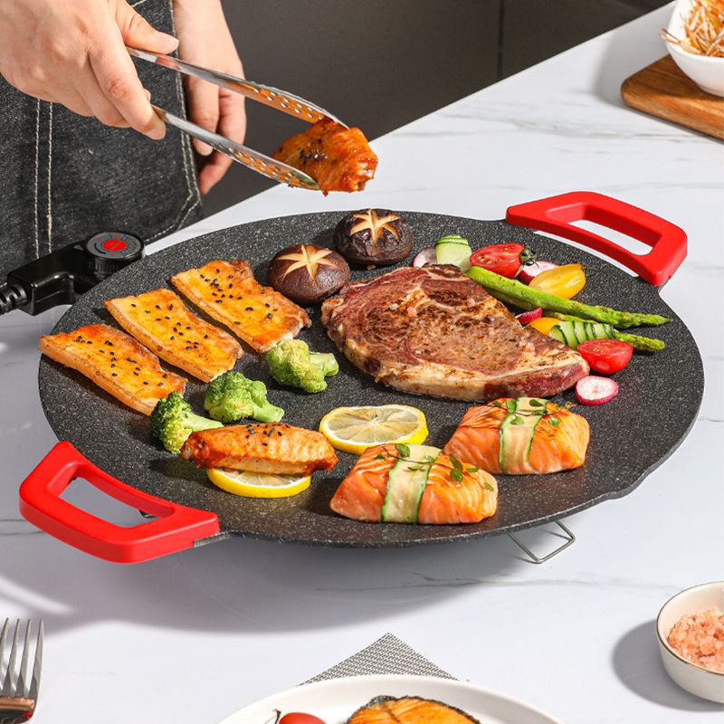 Round Electric Tabletop Grill with Adjustable Temperature Control