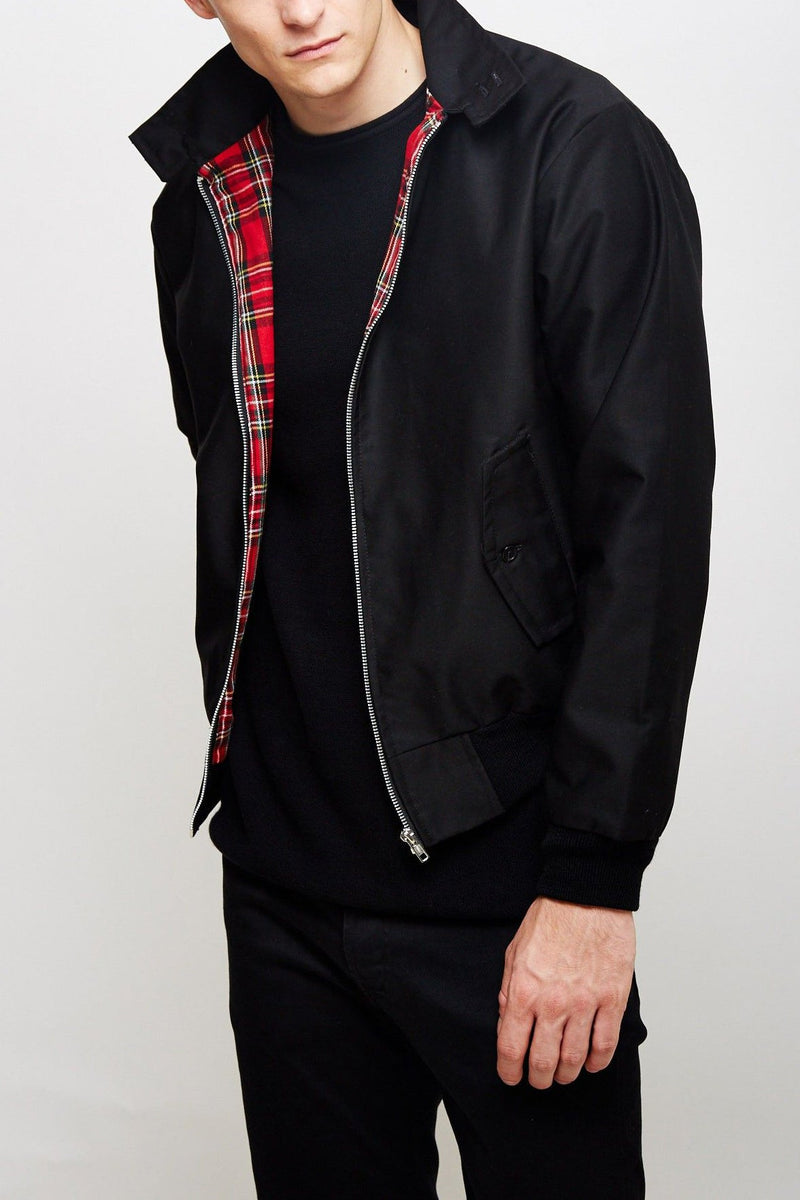 Harrington Jacket for Men with Plaid Lining and Ribbed Trim