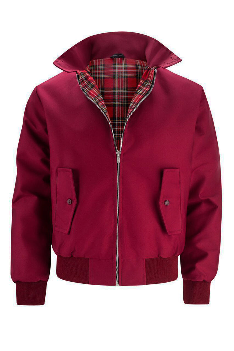 Harrington Jacket for Men with Plaid Lining and Ribbed Trim