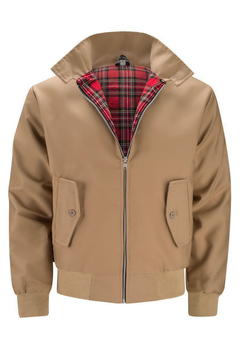 Harrington Jacket for Men with Plaid Lining and Ribbed Trim