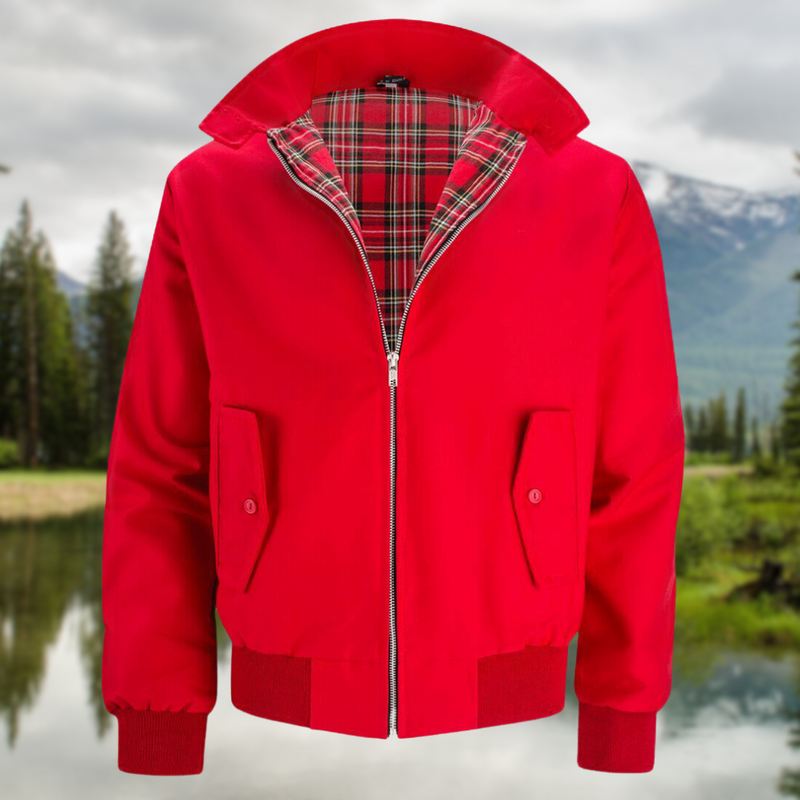 Harrington Jacket for Men with Plaid Lining and Ribbed Trim