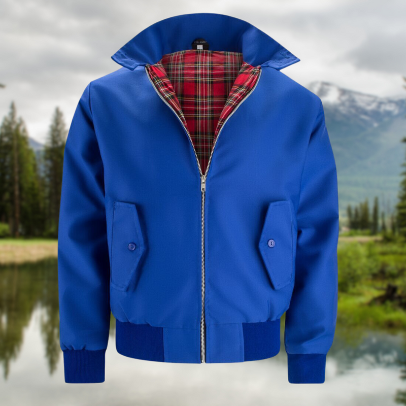 Harrington Jacket for Men with Plaid Lining and Ribbed Trim