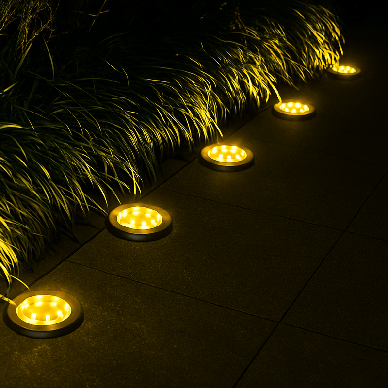Solar Ground Lights for Pathways with Warm LED Light and Stainless Steel Housing