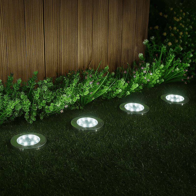 Solar Ground Lights for Pathways with Warm LED Light and Stainless Steel Housing