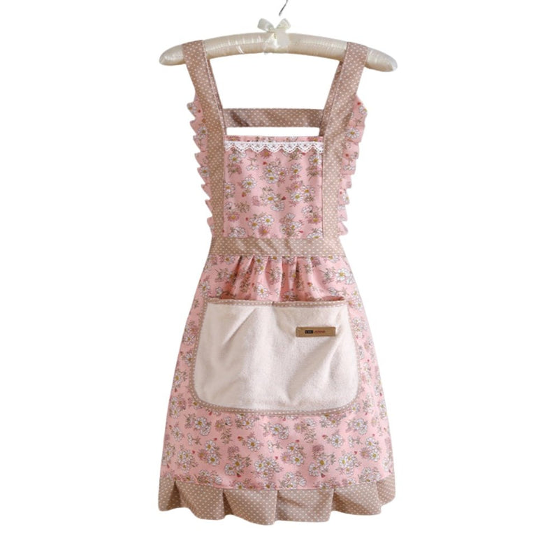 Cotton Kitchen Apron for Women with Floral Pattern and Water-Repellent Finish