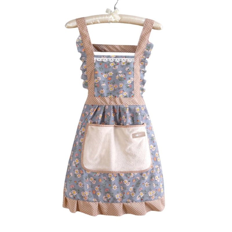 Cotton Kitchen Apron for Women with Floral Pattern and Water-Repellent Finish