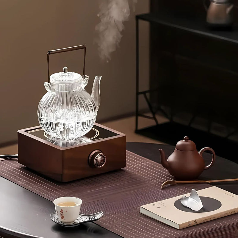 Electric Tea Warmer Made of Walnut with Adjustable Temperature
