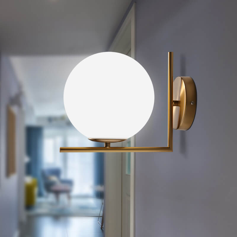 Antique Brass Globe Wall Sconce with Opal Glass Shade