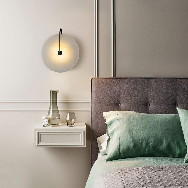 Circular Marble LED Wall Sconce with Warm Ambient Light
