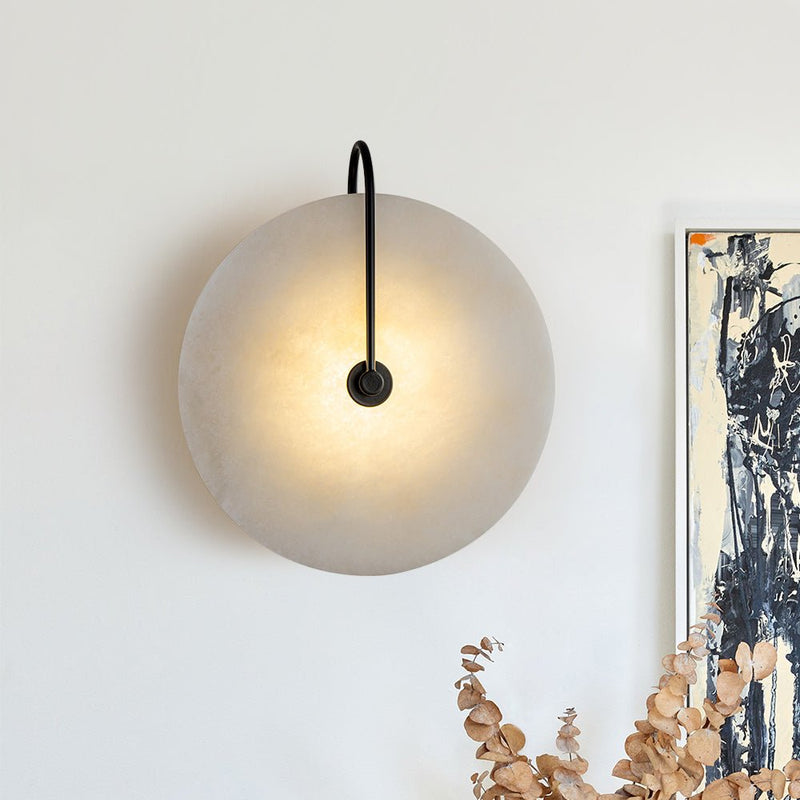 Circular Marble LED Wall Sconce with Warm Ambient Light