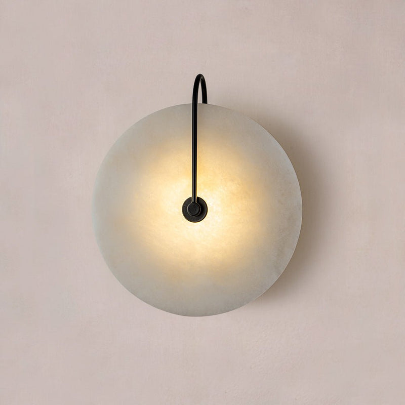 Circular Marble LED Wall Sconce with Warm Ambient Light