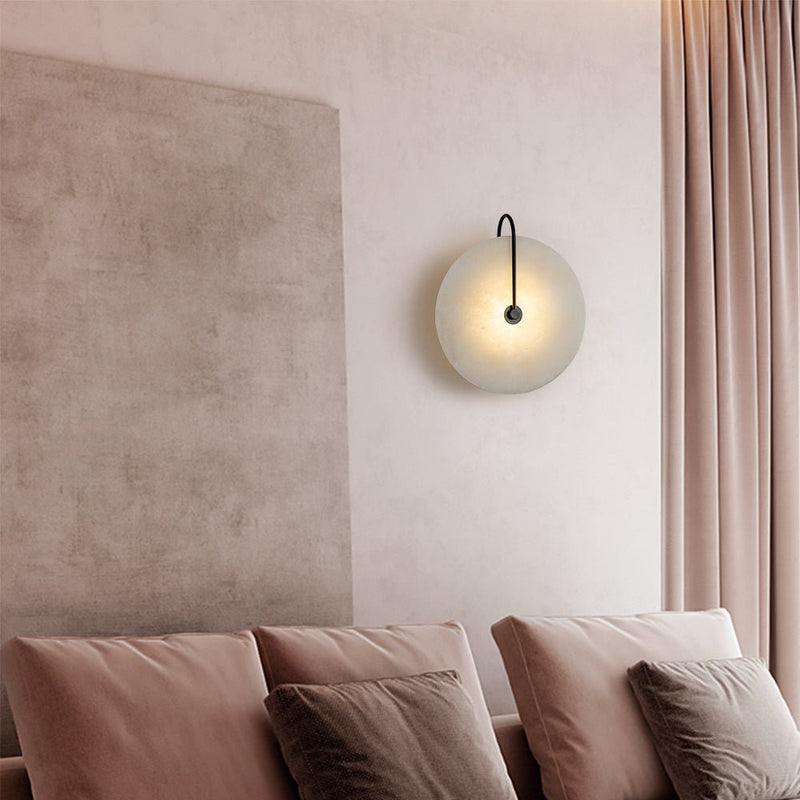Circular Marble LED Wall Sconce with Warm Ambient Light
