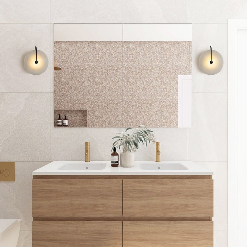 Circular Marble LED Wall Sconce with Warm Ambient Light