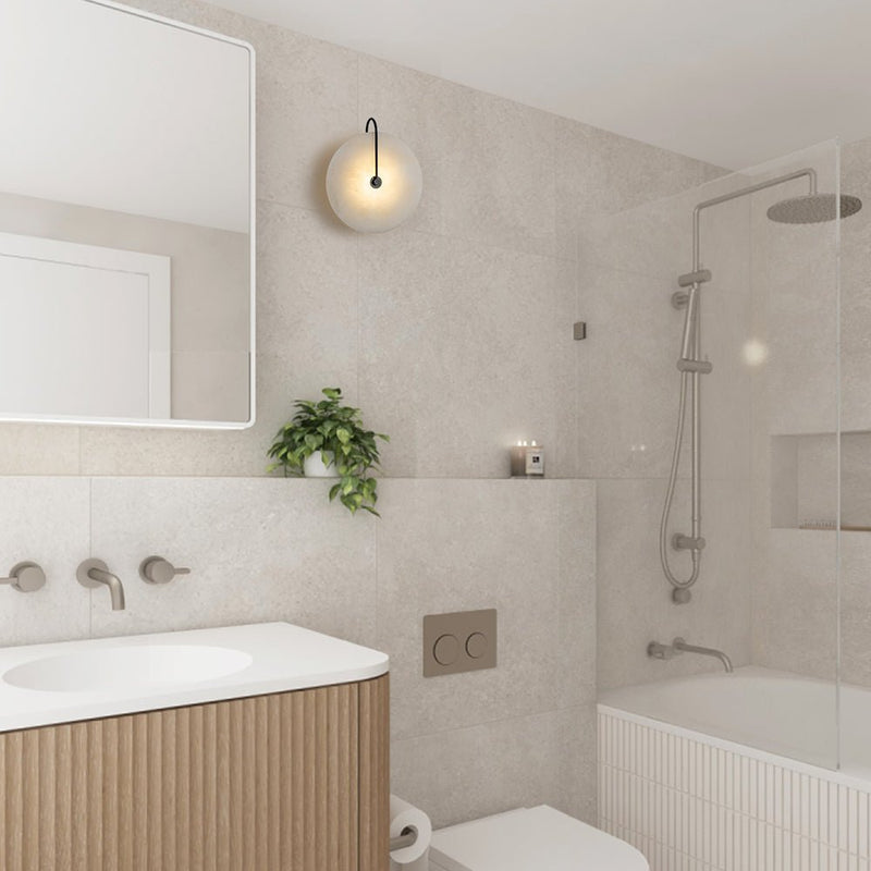 Circular Marble LED Wall Sconce with Warm Ambient Light