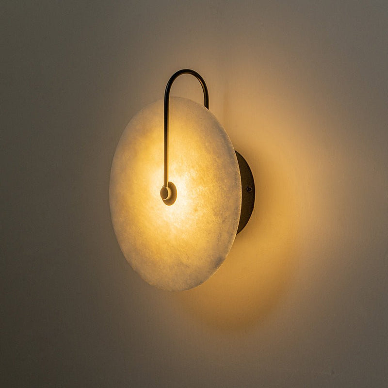 Circular Marble LED Wall Sconce with Warm Ambient Light