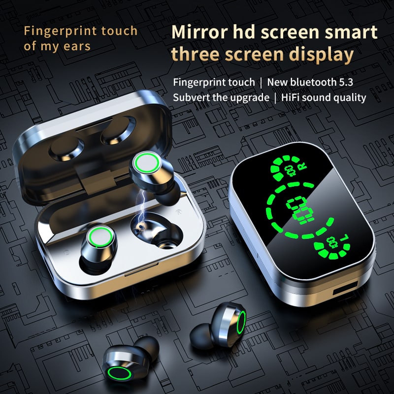 True Wireless Earbuds with Digital Battery Display Charging Case
