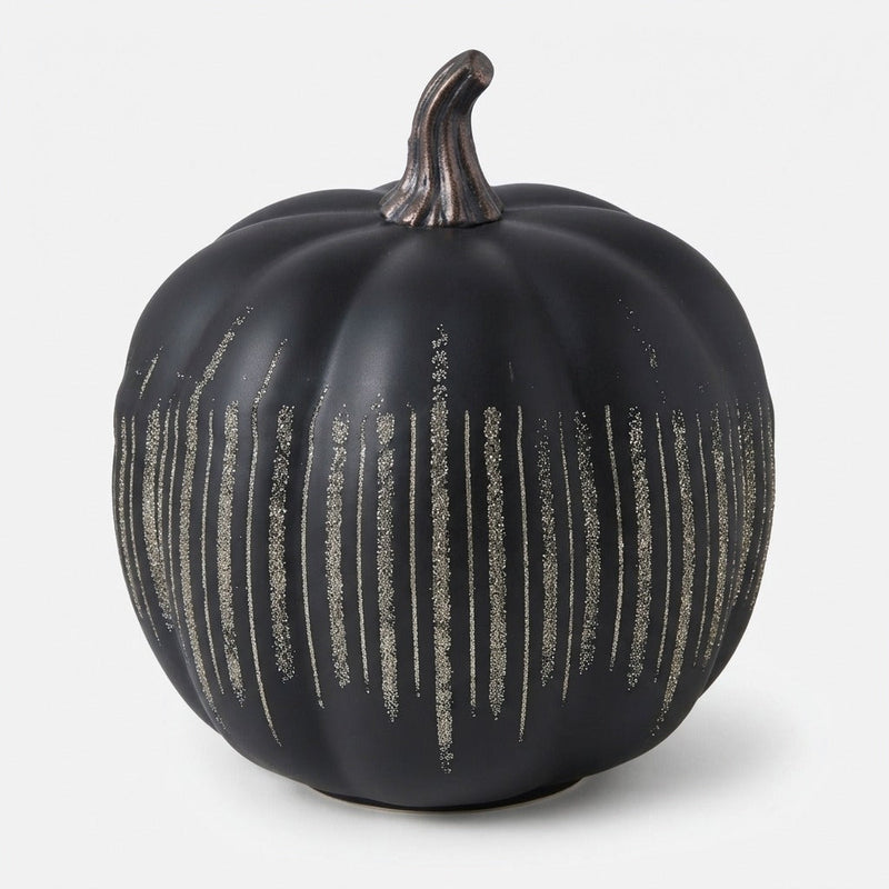 Pumpkin LED Light with Timer and Glitter Stripes for Autumn Decor