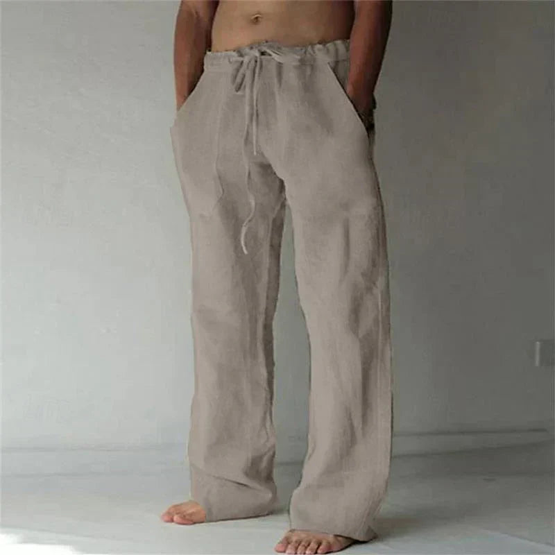Linen Pants Men with Baggy Fit and Elastic Waistband