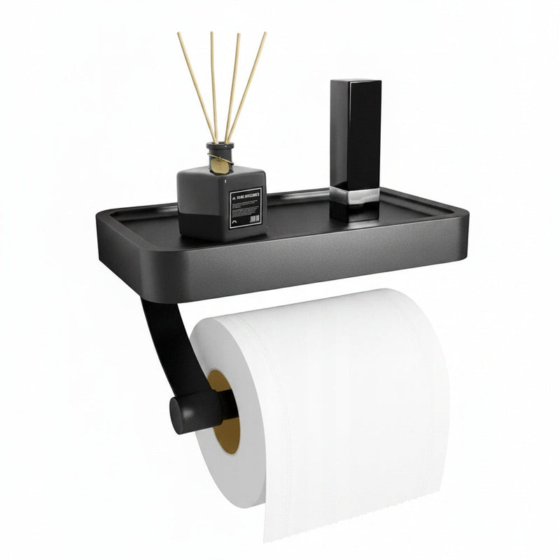 Toilet Roll Holder with Storage Shelf and No-Drill Mounting
