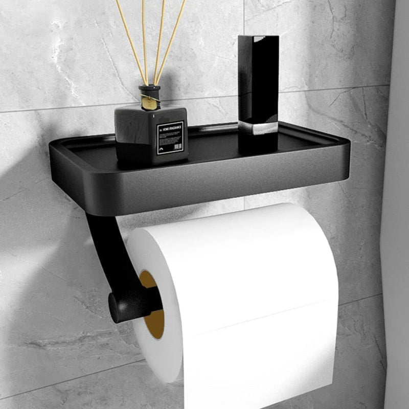 Toilet Roll Holder with Storage Shelf and No-Drill Mounting