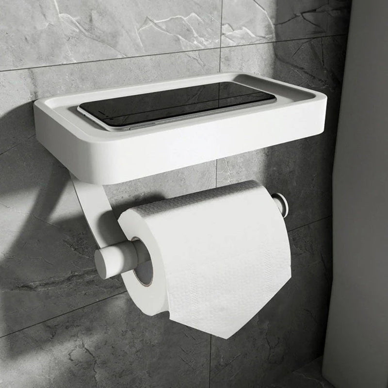 Toilet Roll Holder with Storage Shelf and No-Drill Mounting
