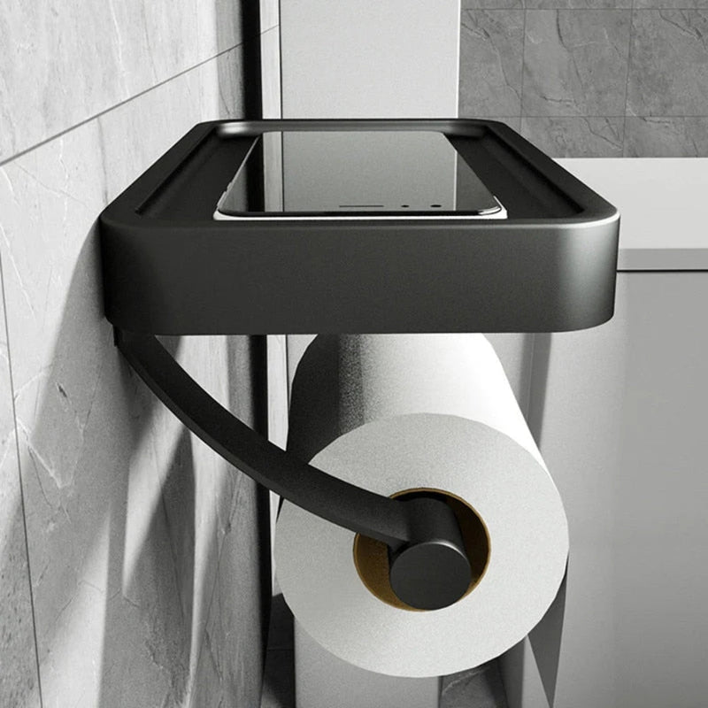 Toilet Roll Holder with Storage Shelf and No-Drill Mounting