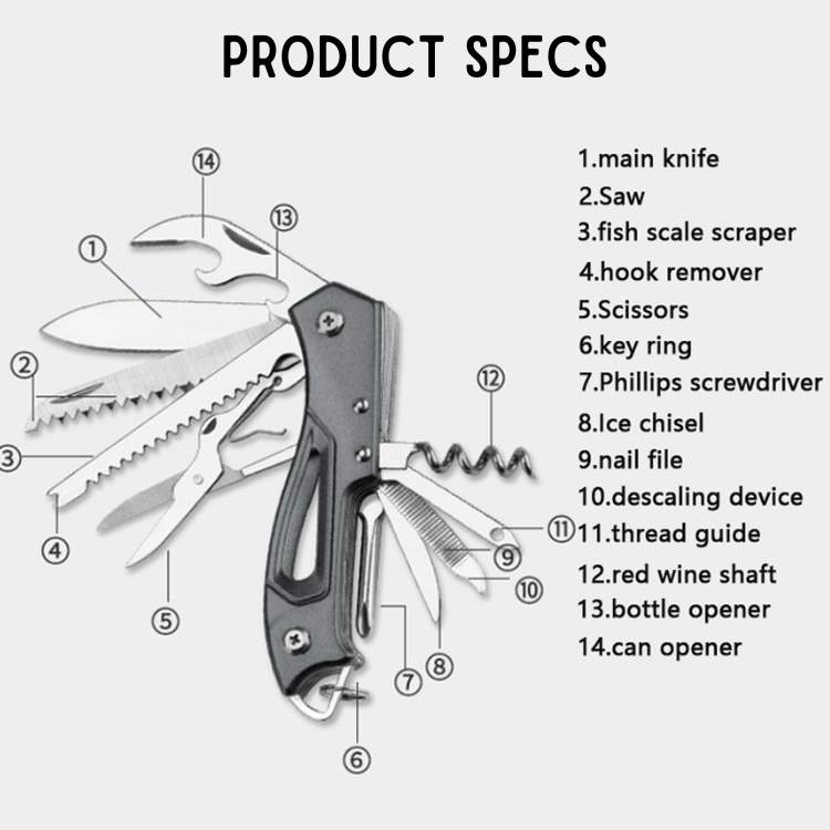 Compact Stainless Steel Multi-Tool with Folding Accessories
