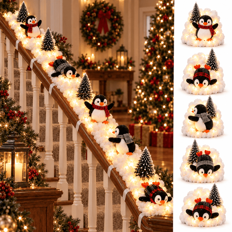 Light-Up Penguin Christmas Snow Decoration Set