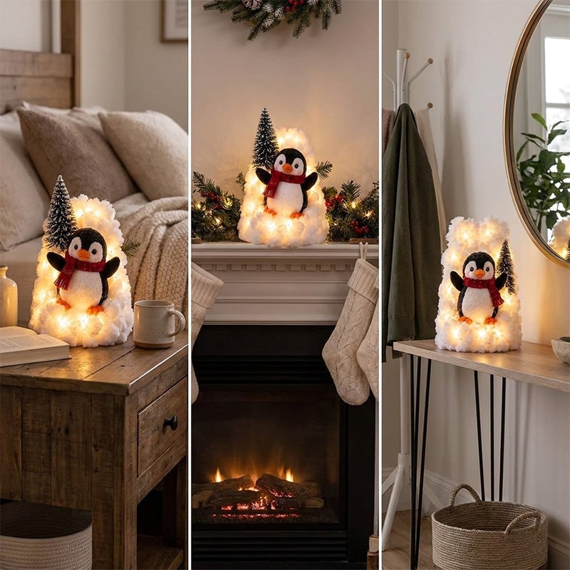 Light-Up Penguin Christmas Snow Decoration Set