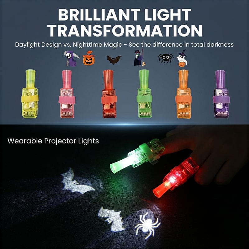 Halloween LED Projection Finger Lights with Spooky Patterns