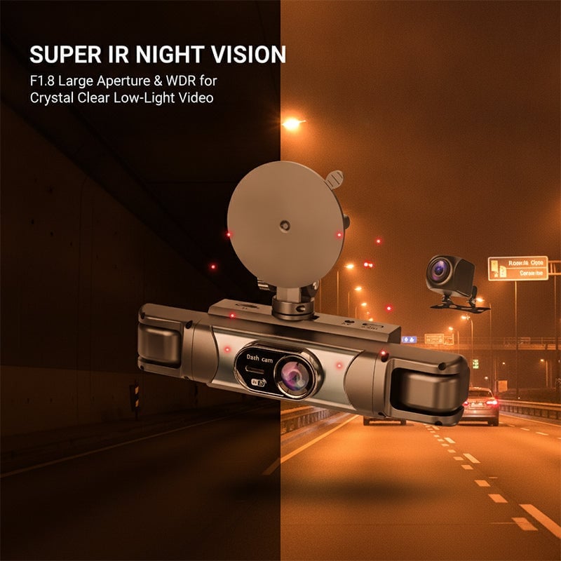 360° 4-Channel WiFi Dash Cam with Night Vision