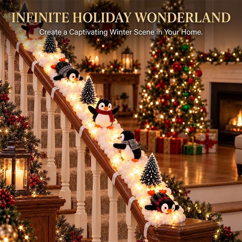Light-Up Penguin Christmas Snow Decoration Set