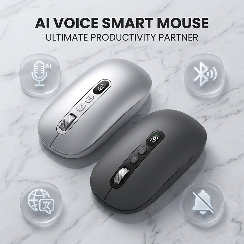 AI Voice Wireless Mouse with Translation & LCD Display