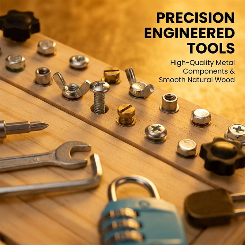 Wooden Screwdriver Busy Board with Locks & Bolts
