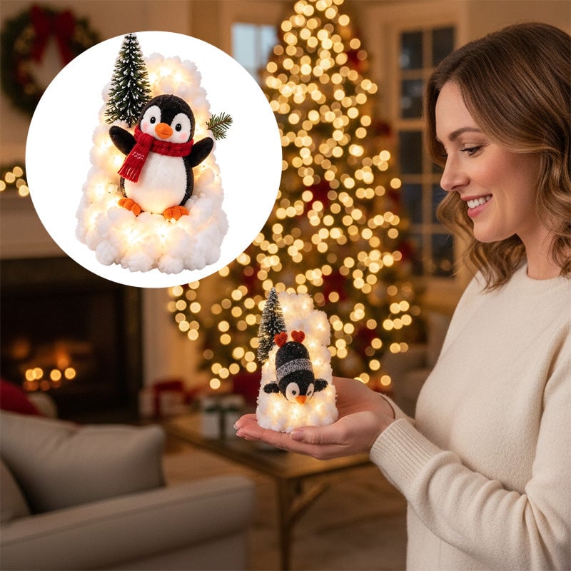 Light-Up Penguin Christmas Snow Decoration Set