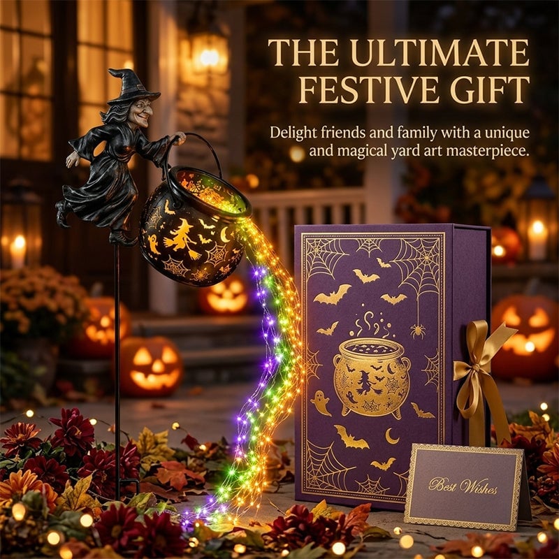 Light-Up Witch Cauldron Halloween Garden Stake