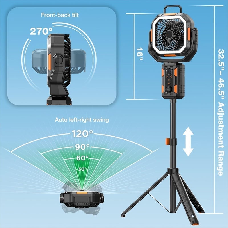 Rechargeable Camping Fan with Tripod & LED Lantern