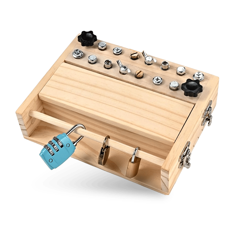 Wooden Screwdriver Busy Board with Locks & Bolts